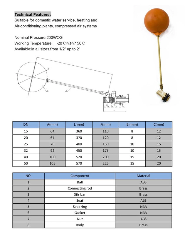 Water Tank Stainless Steel Float Ball Valve 3/4 Inch DN20 Floating Ball Valve Switch Automatic Brass Toilet Valves for Stock Tank Pool Water Level Control